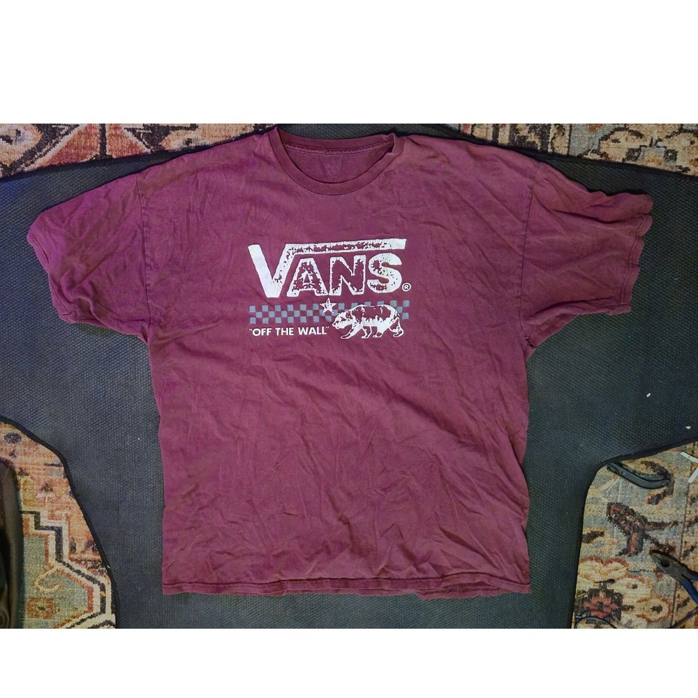 Vans Off The Wall Mens XL Graphic T-Shirt Burgundy California Bear Skate Tee